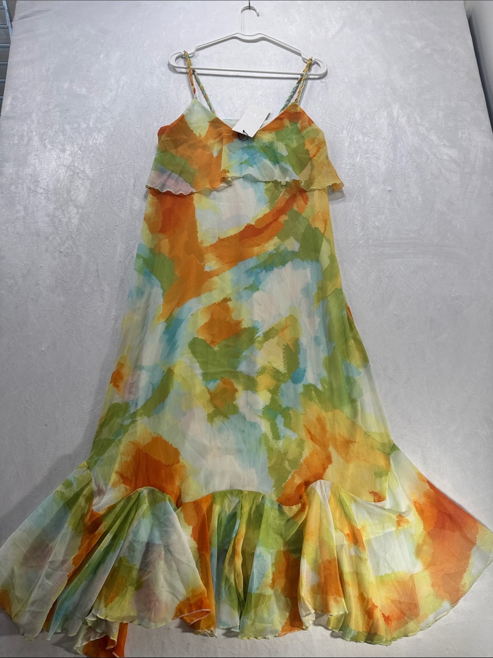 ZARA PRINTED RUFFLE MIDI DRESS Size M NWT - Picture 9 of 10
